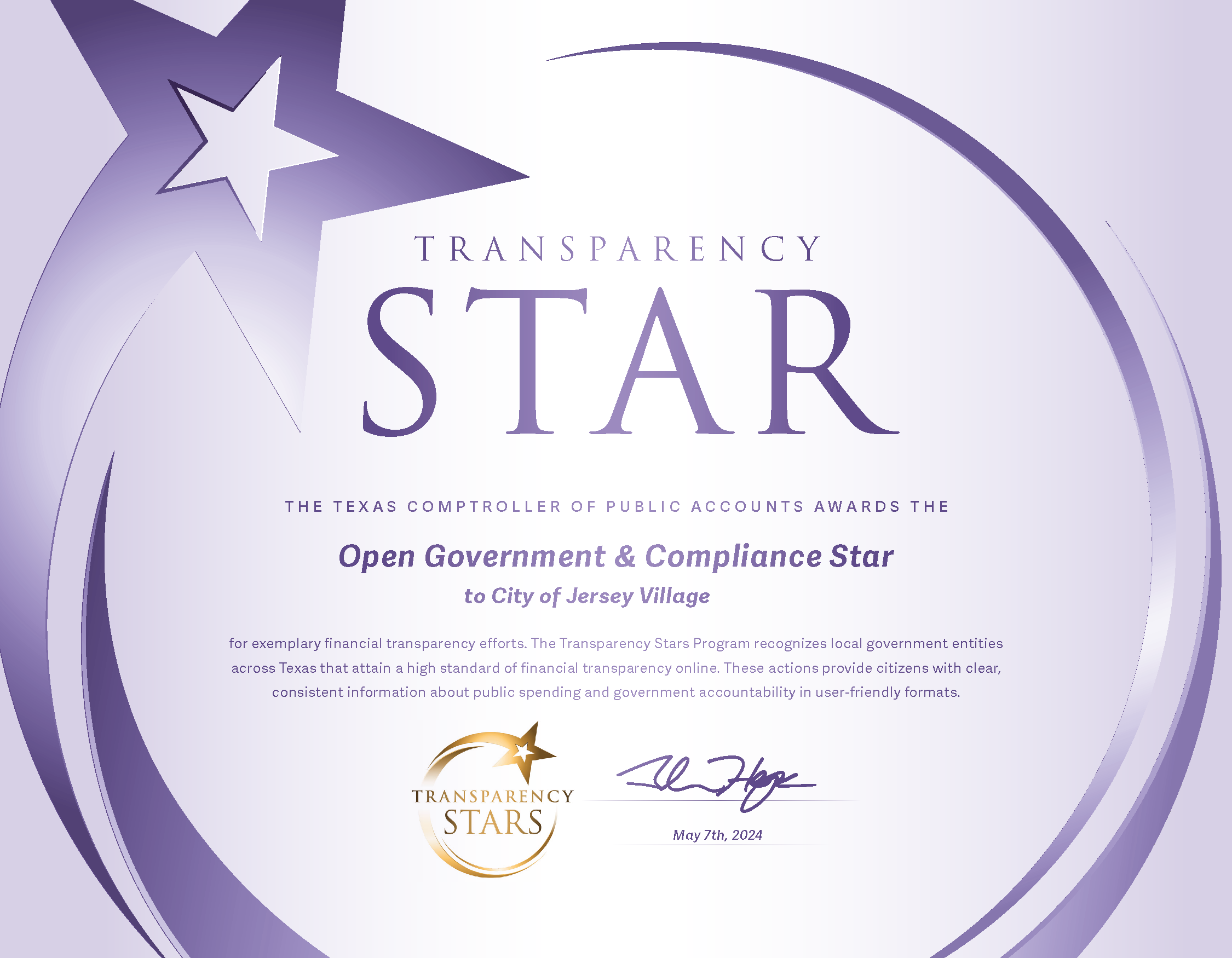 Open Government Transparency Certificate